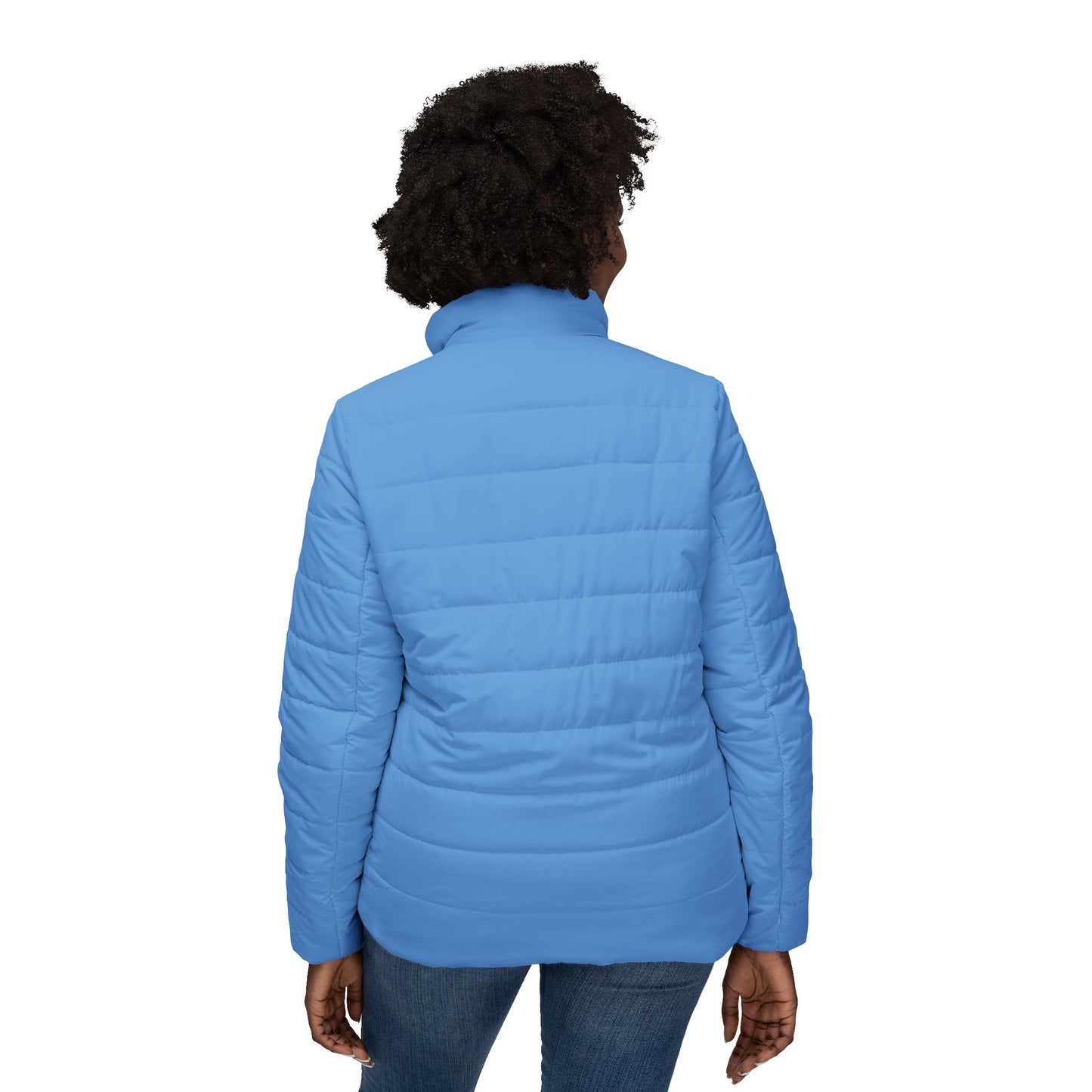 Artic Blue Double Mountain Stylish Women’s Puffer Jacket, Cozy Outerwear for Winter, Perfect Gift for Her, AOP Jacket for Everyday Wear, Warm Fashion Statement