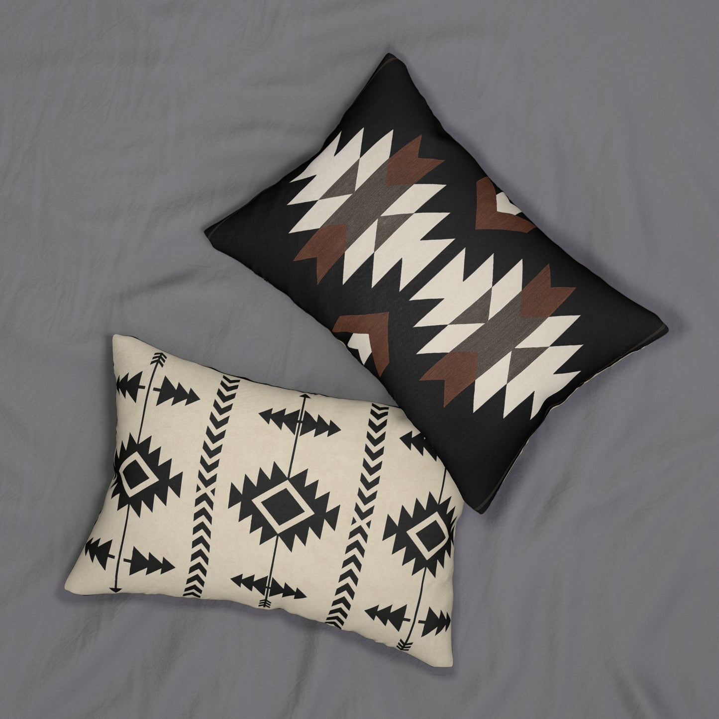 2 In 1 Tan & Black Western Pattern Lumbar Pillow, Farmhouse Decor, Cozy Home Accent, Unique Gift for Animal Lovers, Boho Cushion