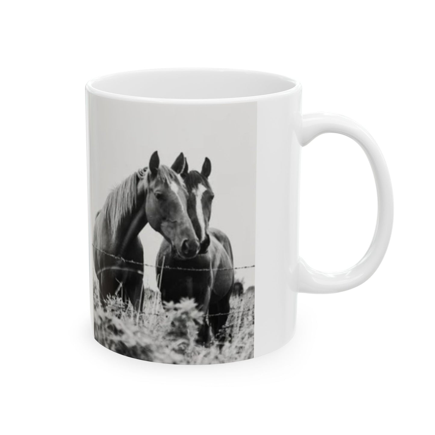 Elegant Black & White Horse Ceramic Mug, Equine Lovers 11oz and 15oz