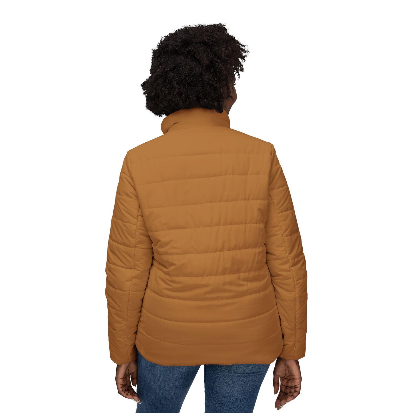 Camel Brown Double Mountain Stylish Women’s Puffer Jacket, Cozy Outerwear for Winter, Perfect Gift for Her, AOP Jacket for Everyday Wear, Warm Fashion Statement