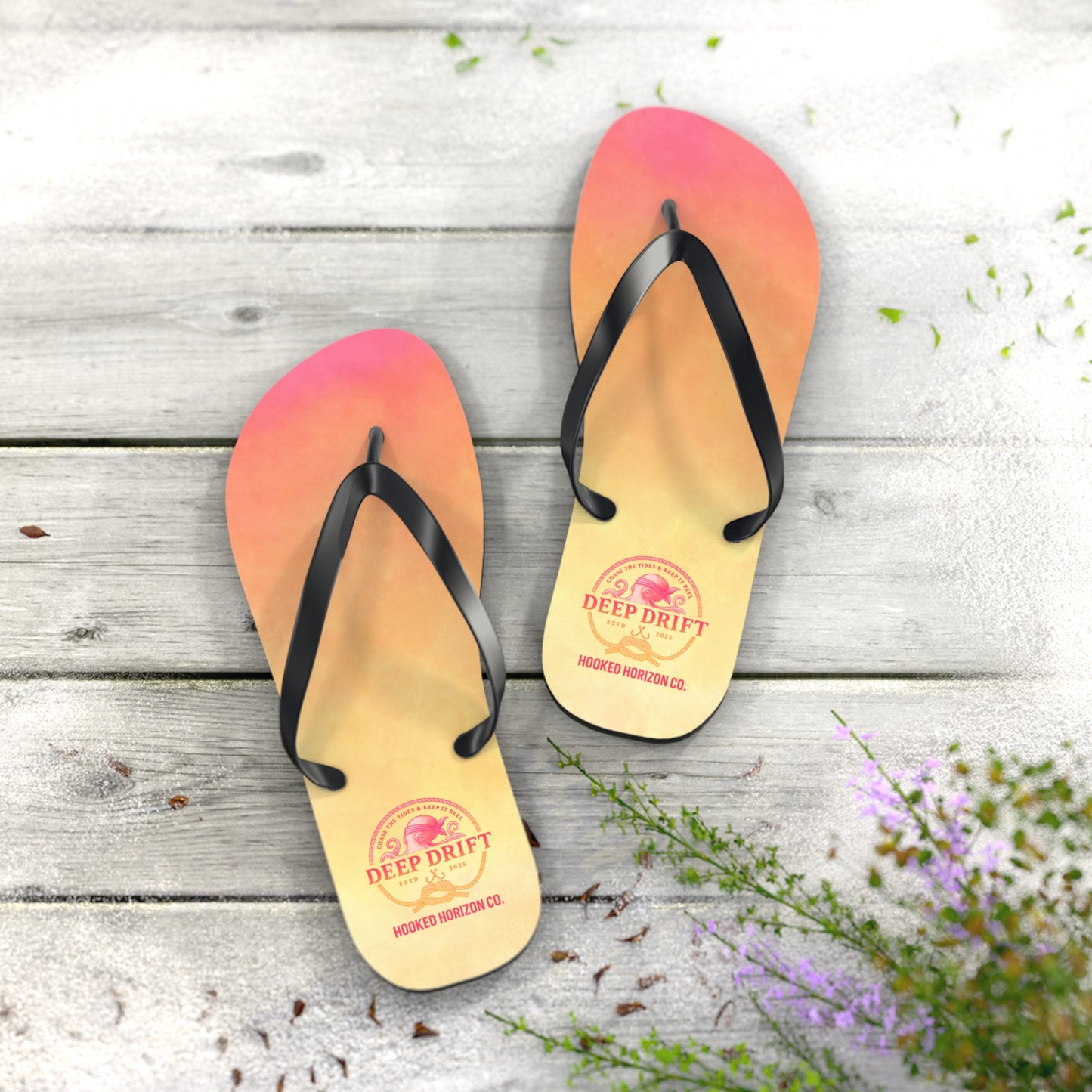 Pink Ombre Ocean-Inspired Flip Flops, Summer Sandals, Beach Footwear, Deep Drift, Vacation Essentials, Nautical Gift