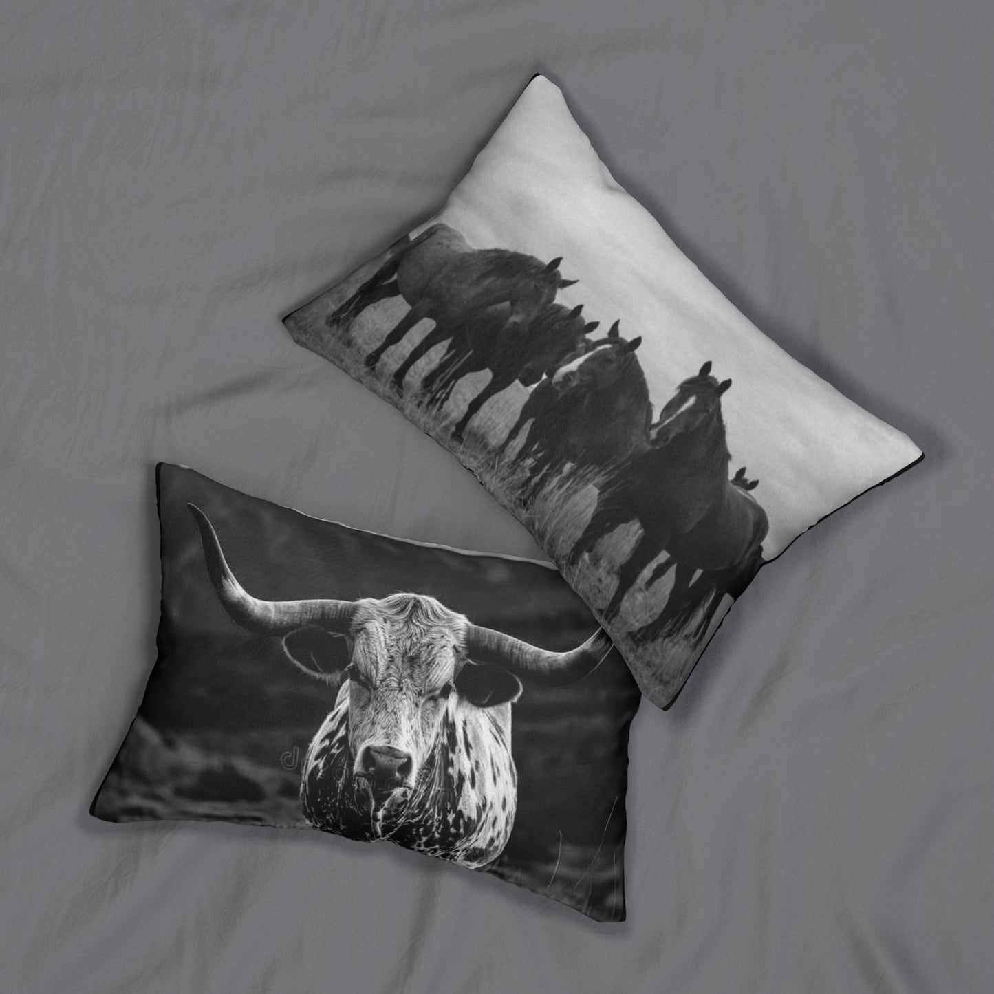 2 In 1 Wild Horses & Longhorn Lumbar Pillow, Farmhouse Decor, Cozy Home Accent, Unique Gift for Animal Lovers, Boho Cushion