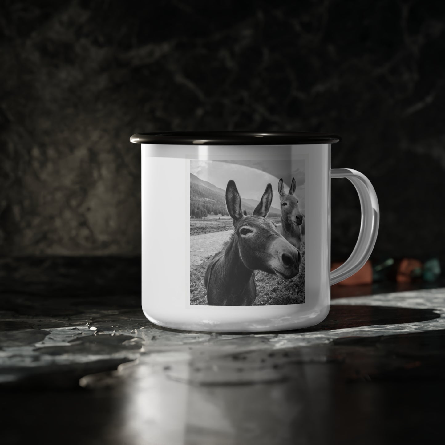 Rustic Enamel Camp Cup with Donkey Design - Perfect for Camping, Outdoor Adventures, and Gift Giving, Travel Mug, Adventure Coffee Cup,