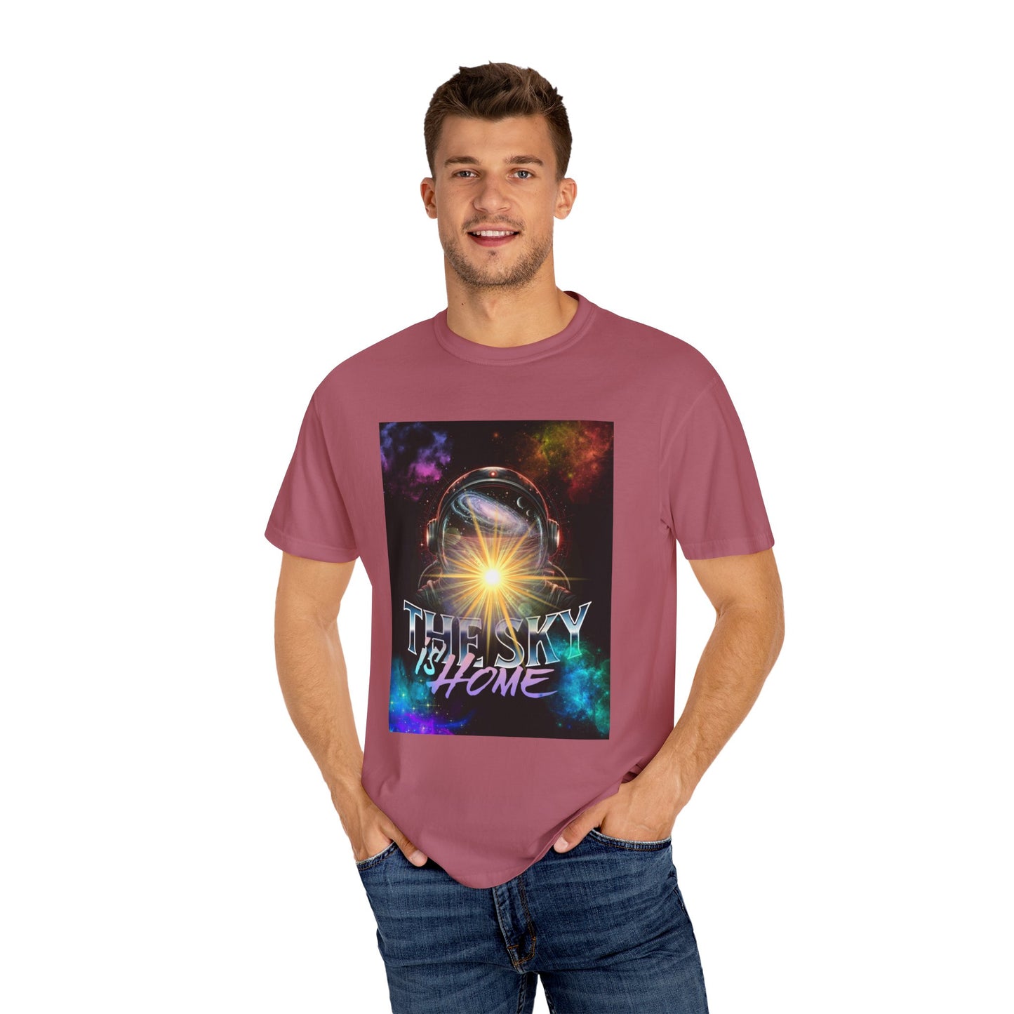Cosmic Vibe T-Shirt: The Sky is Home Unisex Garment-Dyed Tee, Cute Graphic Shirt, Space Lover Gift, Casual Wear, Art Tee