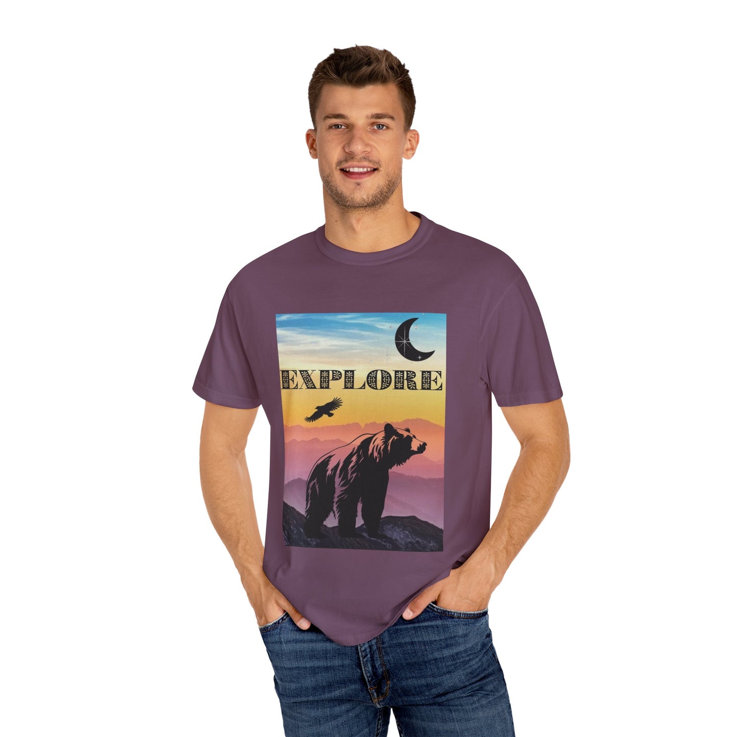 Explore Wildlife Adventure Tee Unisex Garment-Dyed T-shirt, Boho Nature Tee, Camping Shirt, Adventure Apparel, Gift for Wilderness Lovers