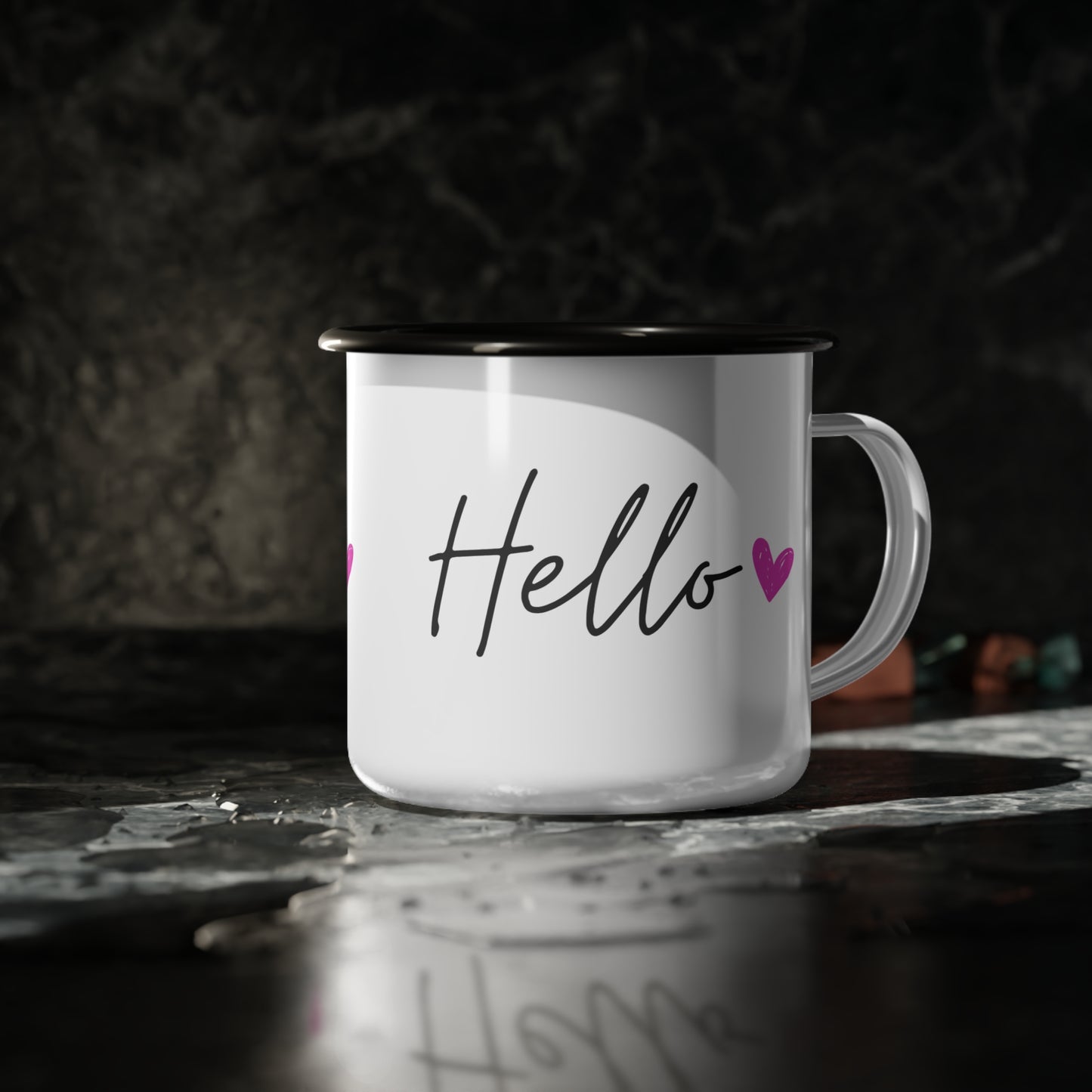 Hello Heart Enamel Camp Cup, Camping Mug, Outdoor Adventure Gift, Cute Coffee Cup, Personalized Travel Mug