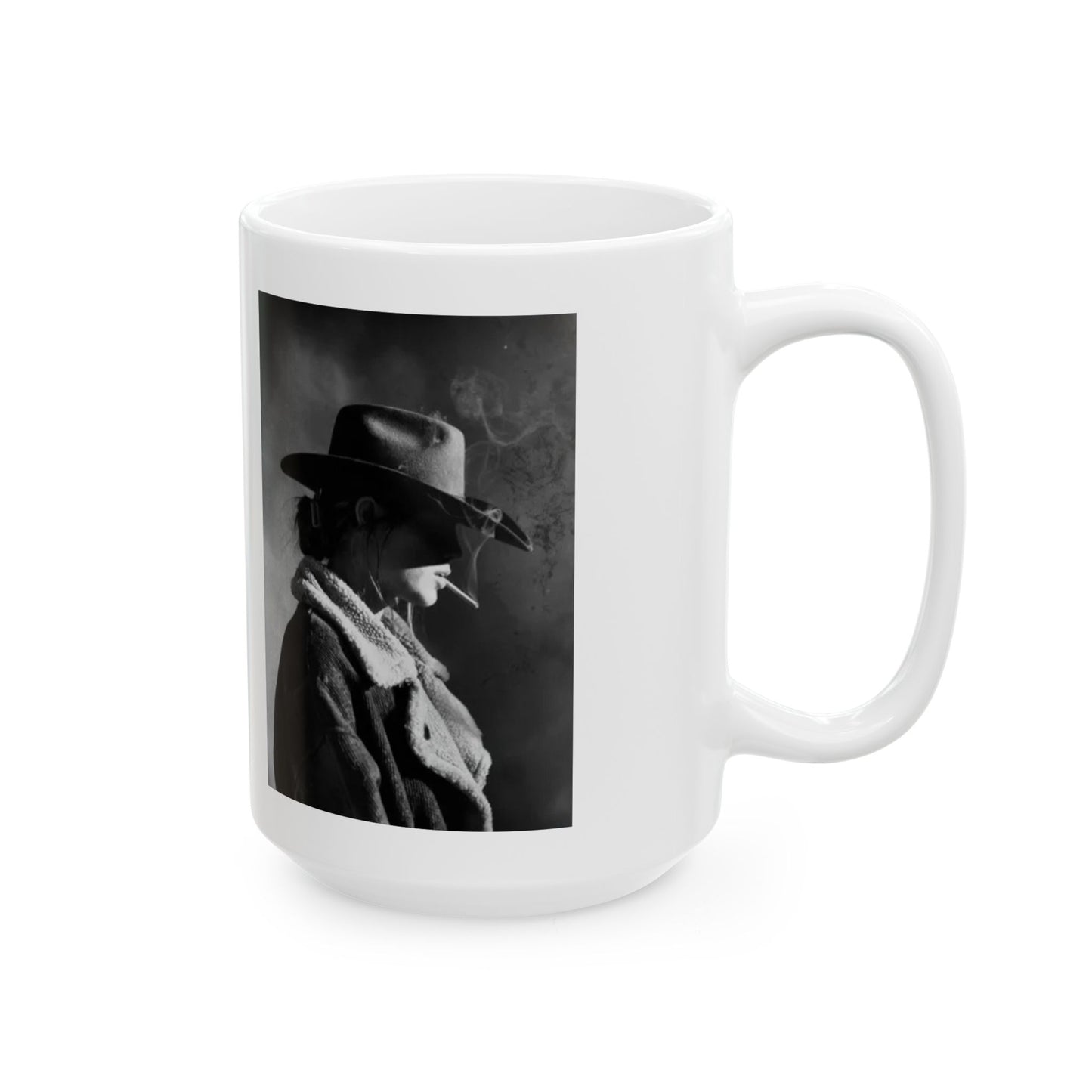 Mystical Portrait Ceramic Mug, Unique Coffee Cup for Art Lovers, Halloween Decor, Gift for Him, Black and White Design