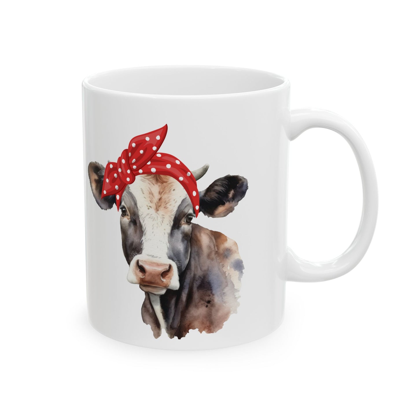 Farmhouse Cow Ceramic Mug with Red Bow, Cute Gift for Animal Lovers, Kitchen Decor, Coffee Lover's Mug, Birthday, Mother's Day