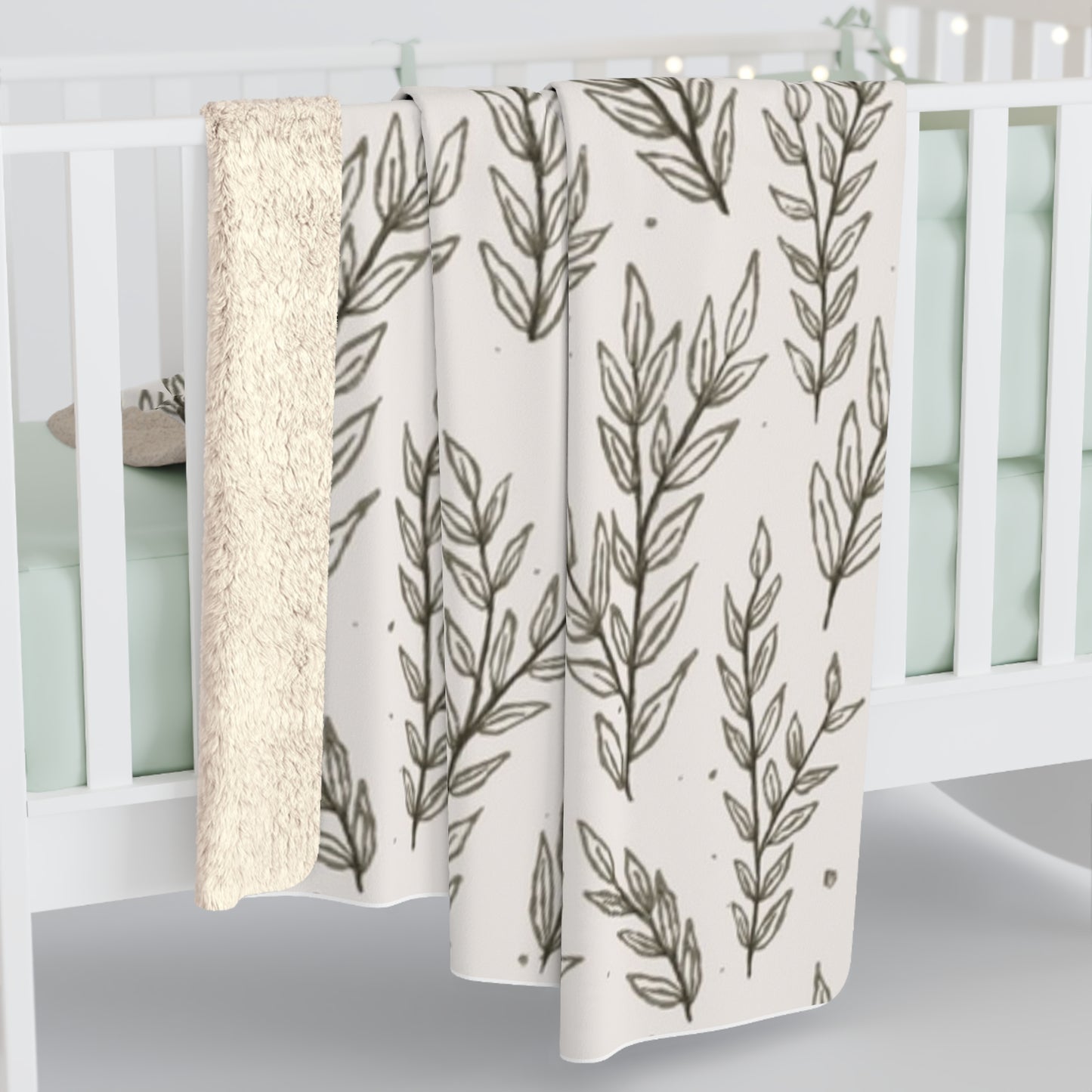 Wheat Field Sherpa Fleece Blanket with Botanical Print, Warm Throw for Couch, Farmhouse Decor, Perfect Gift for Home, Soft Plush Blanket