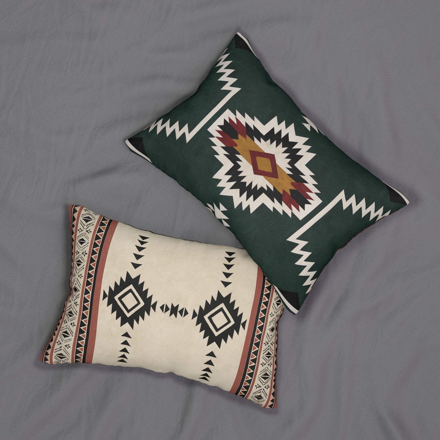 2 in 1 Green & Tan Western Pattern Lumbar Pillow, Farmhouse Decor, Cozy Home Accent, Unique Gift for Animal Lovers, Boho Cushion
