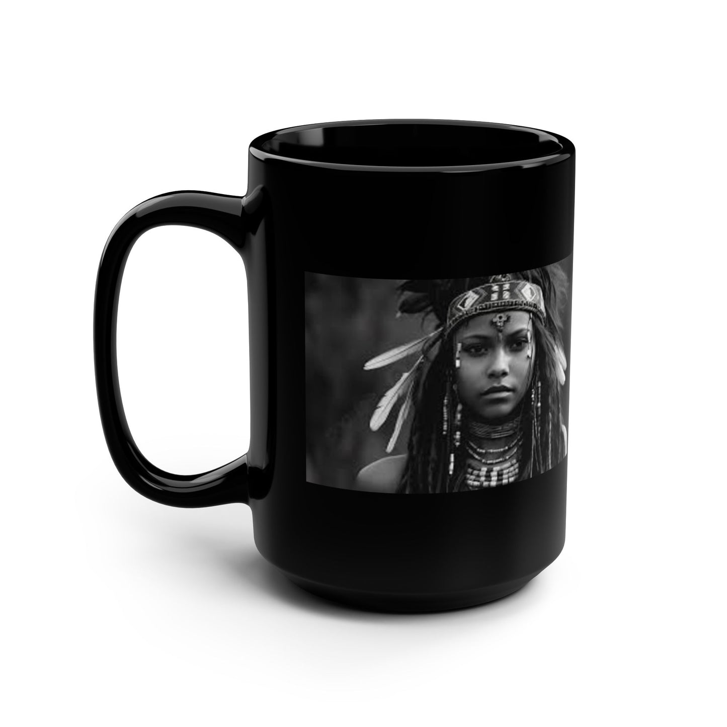 Bohemian Black Mug, 15oz - Ethnic Tribal Design, Coffee Lover Gift, Home Decor, Unique Drinkware, Minimalist Style