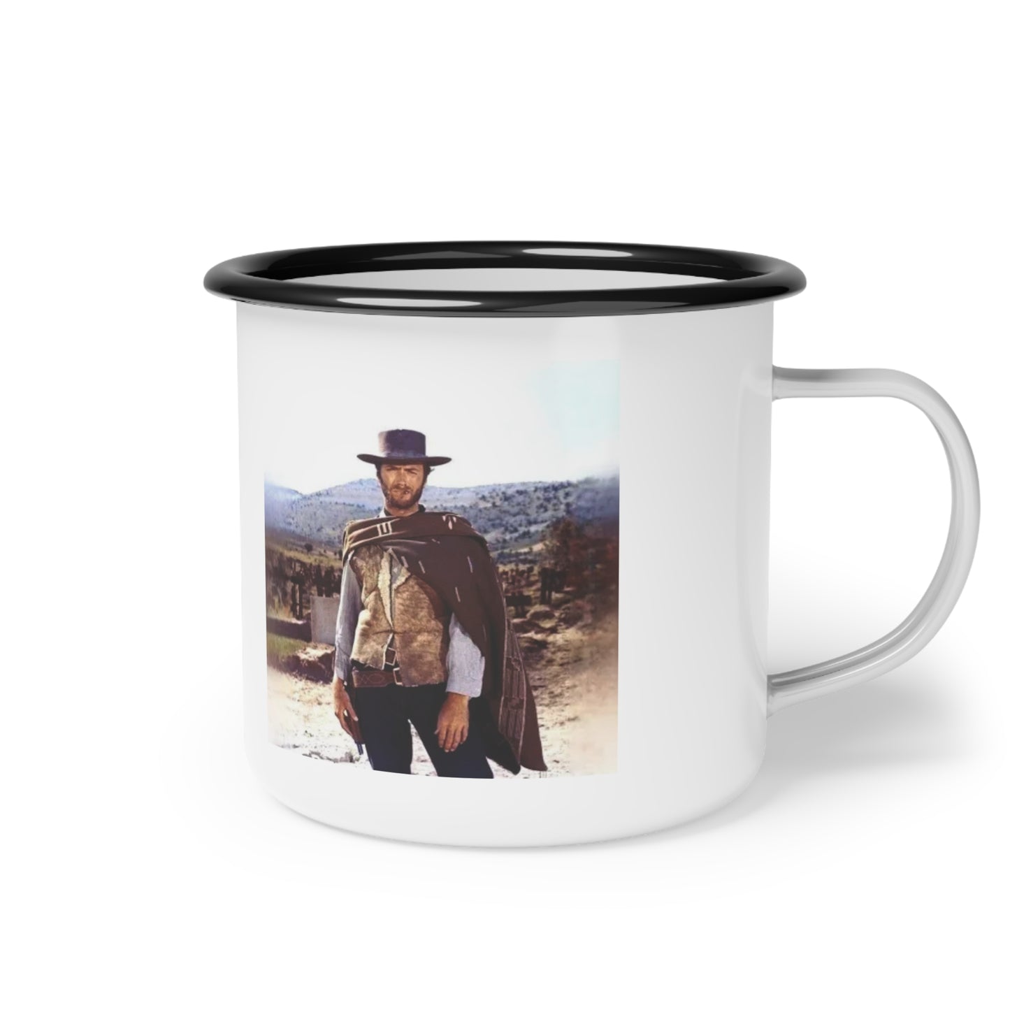 Cowboy Themed Enamel Camp Cup - Rustic Outdoor Mug for Campers, Perfect Gift for Outdoor Enthusiasts, Unique Hiking Mug, Adventure Travel