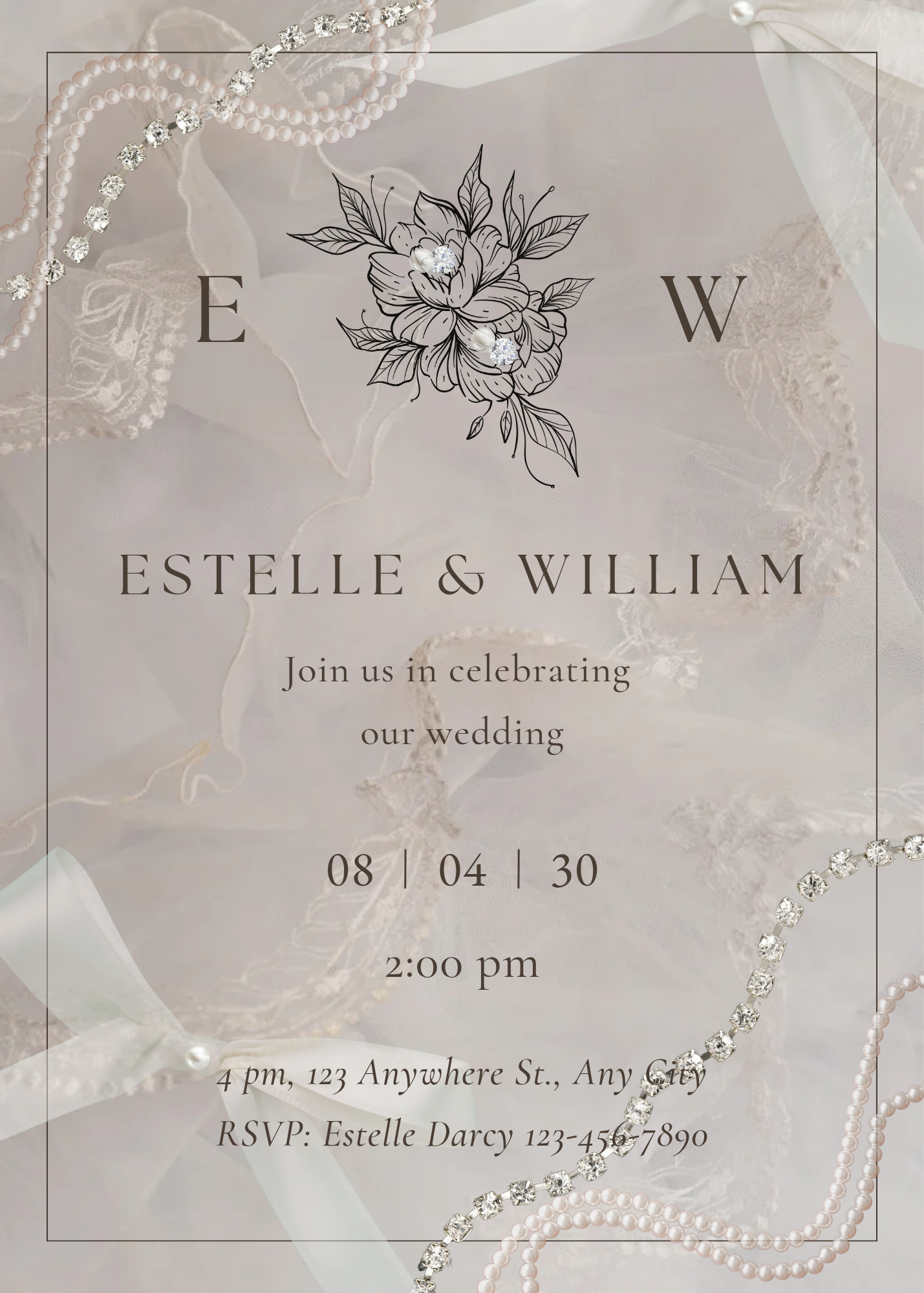 Diamonds, Pearl's & Lace Wedding Invitation – The Estelle & William