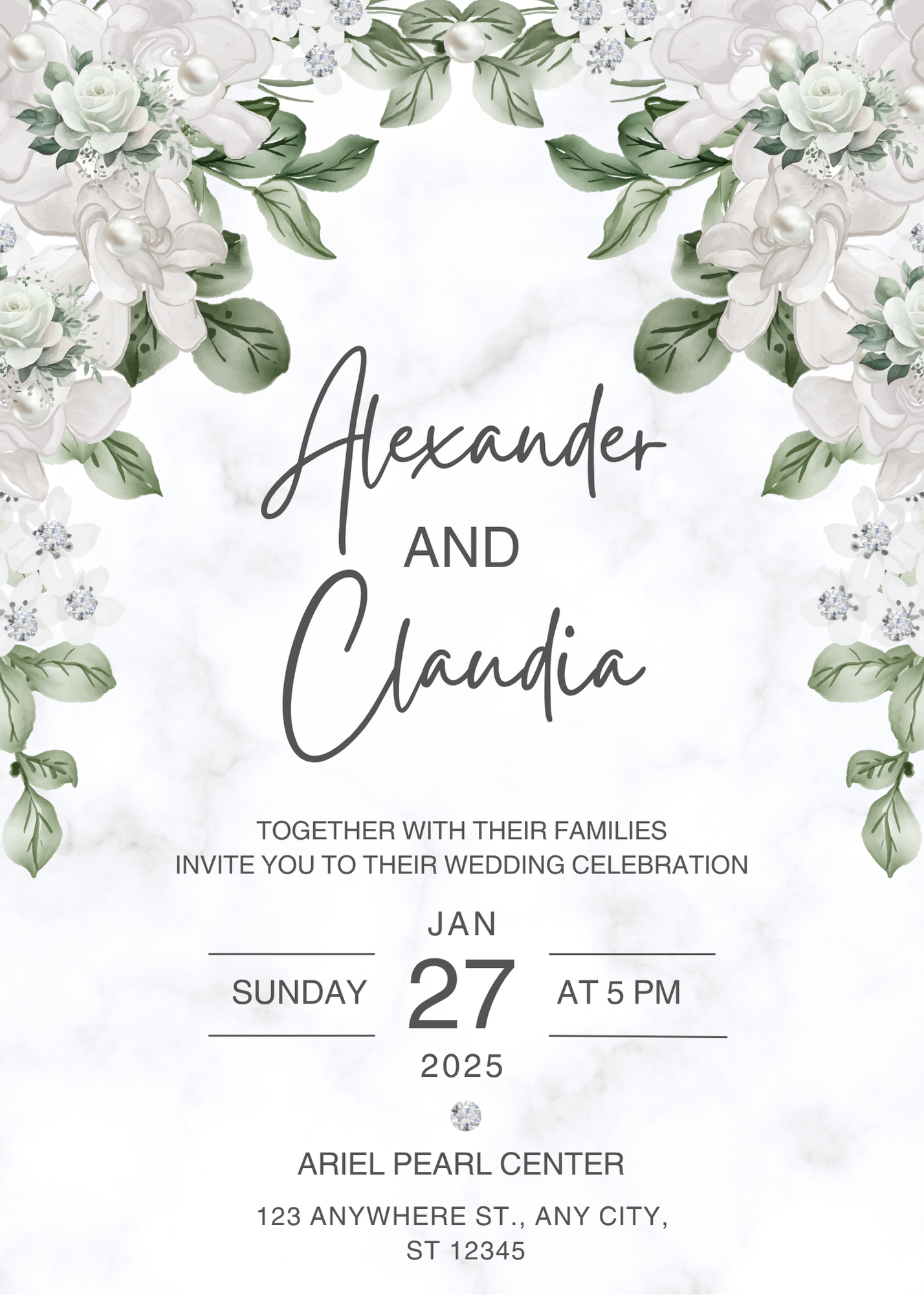 White Roses & Diamonds Wedding Invitation – The Alexander & Claudia