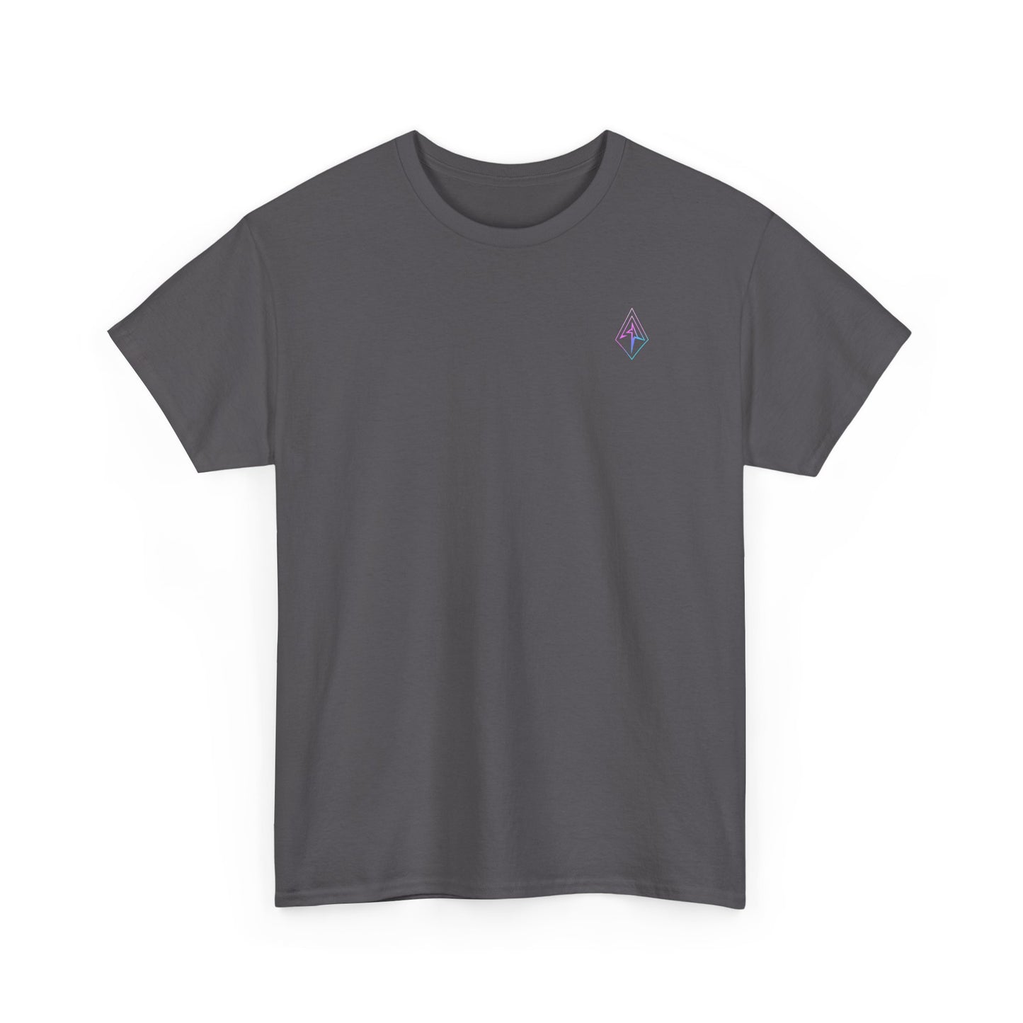 Arrow Ridge Gradient Tee — Minimal Origami Logo T-Shirt with Pastel Holographic Design