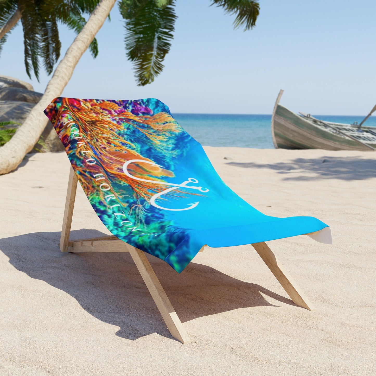 Vibrant Reef Hooked Horizon Co. Ocean Coral Coastal Vibes Beach Towel - Perfect for Summer, Pool Days, Camping, Beach Parties, Vacation Fun
