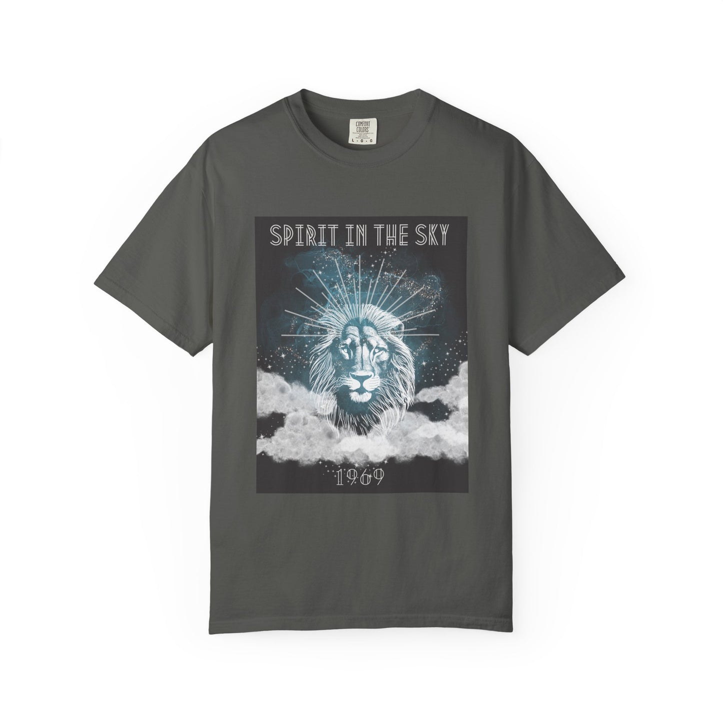 Spirit in the Sky Lion T-Shirt, Unisex Garment-Dyed Tee, Boho Shirt, Festival Apparel, Unique Graphic Tee, Music Lover Gift