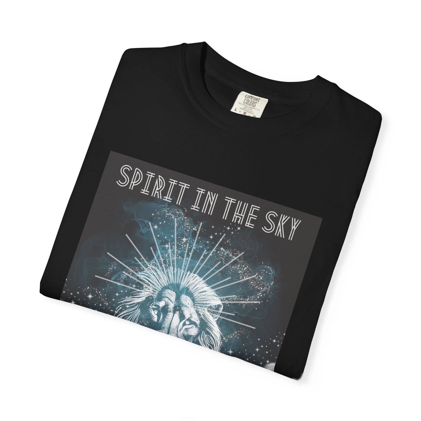 Spirit in the Sky Lion T-Shirt, Unisex Garment-Dyed Tee, Boho Shirt, Festival Apparel, Unique Graphic Tee, Music Lover Gift