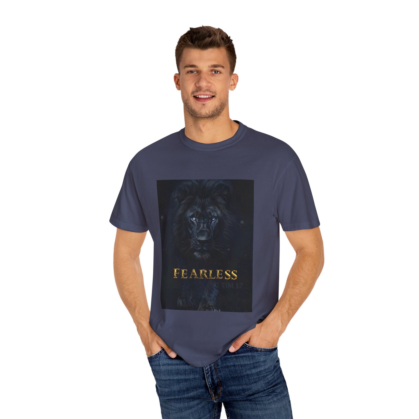 Fearless Lion Spiritual Unisex Garment-Dyed T-shirt, Bold Graphic Tee, Inspirational Apparel, Gifts for Animal Lovers, Motivational Fashion