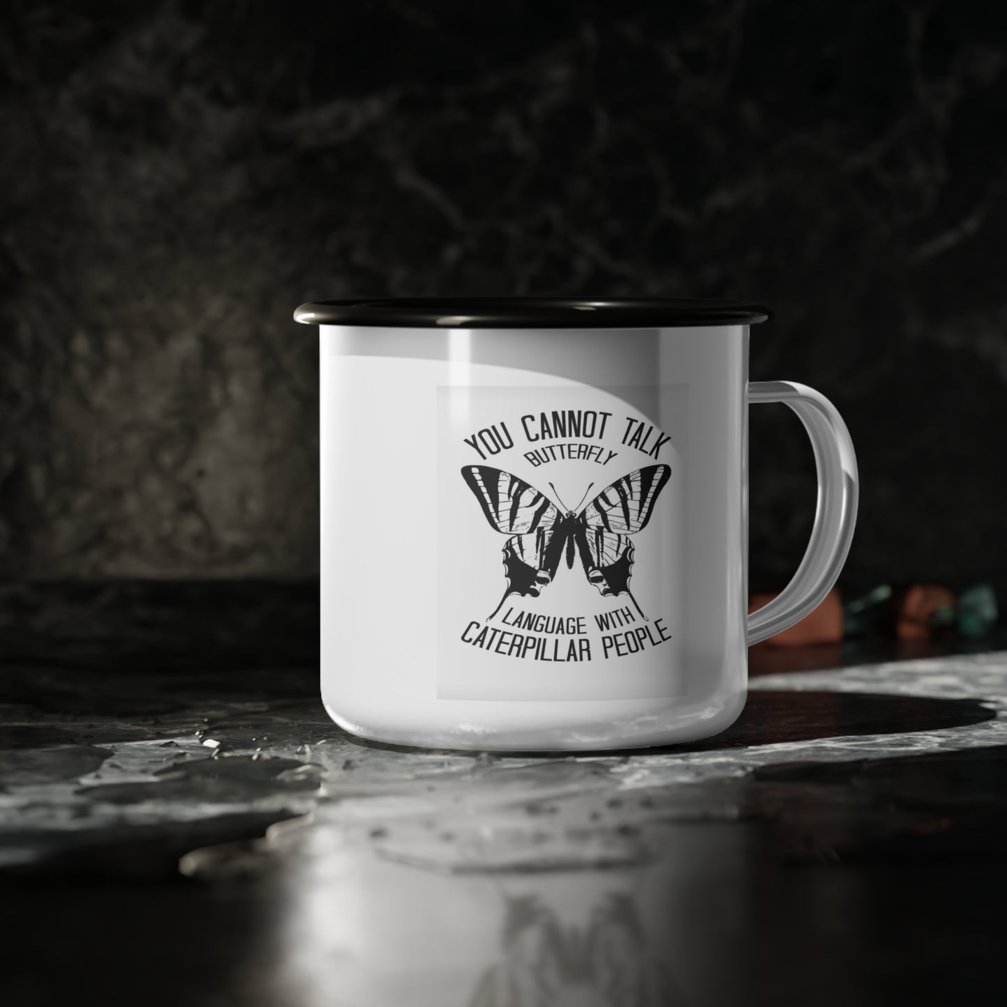Butterfly -Inspired Enamel Camp Cup - Perfect for Camping, Hiking, or Coffee Lovers, Retro Mug, Outdoors Gift, Unique Collectible