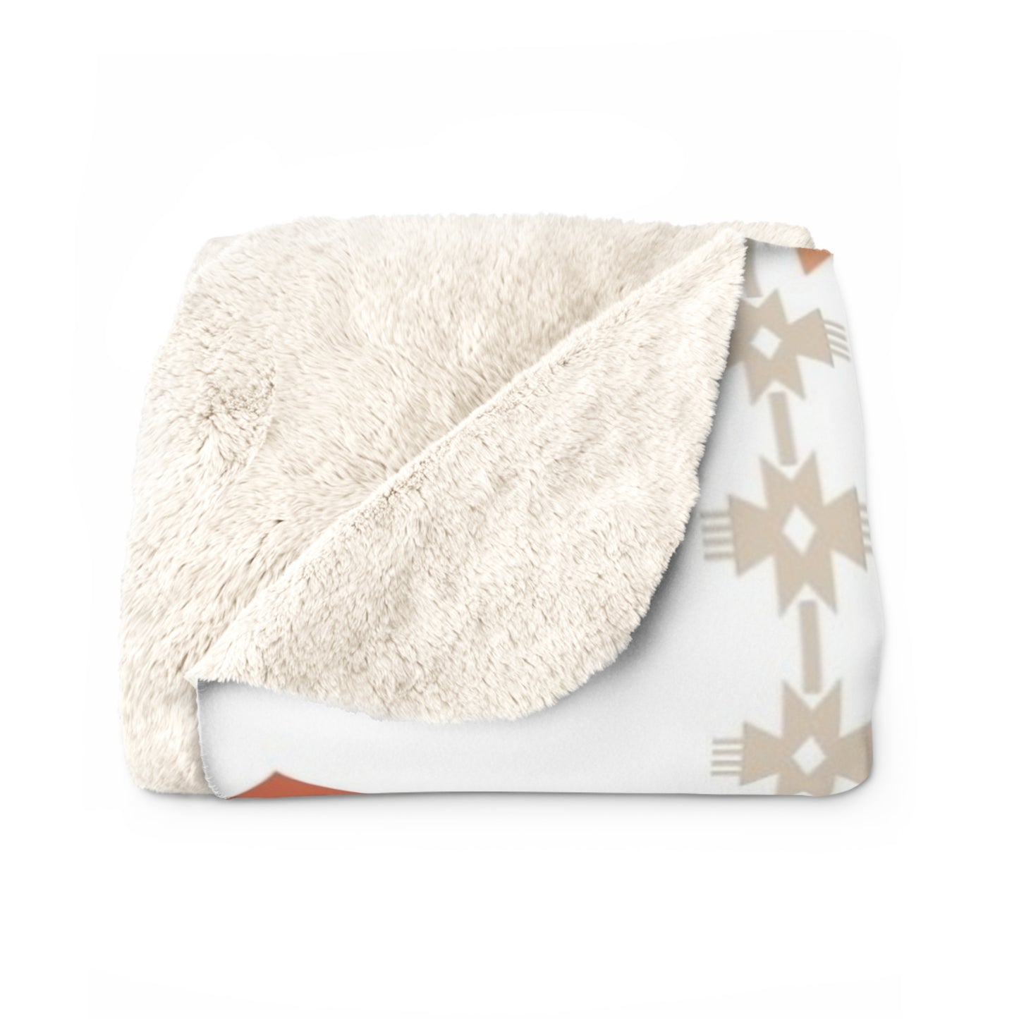 Navajo Orange Sherpa Fleece Blanket - Modern Tribal Design, Perfect for Home Decor, Gift for Him/Her, Winter Warmth, Beach Blanket