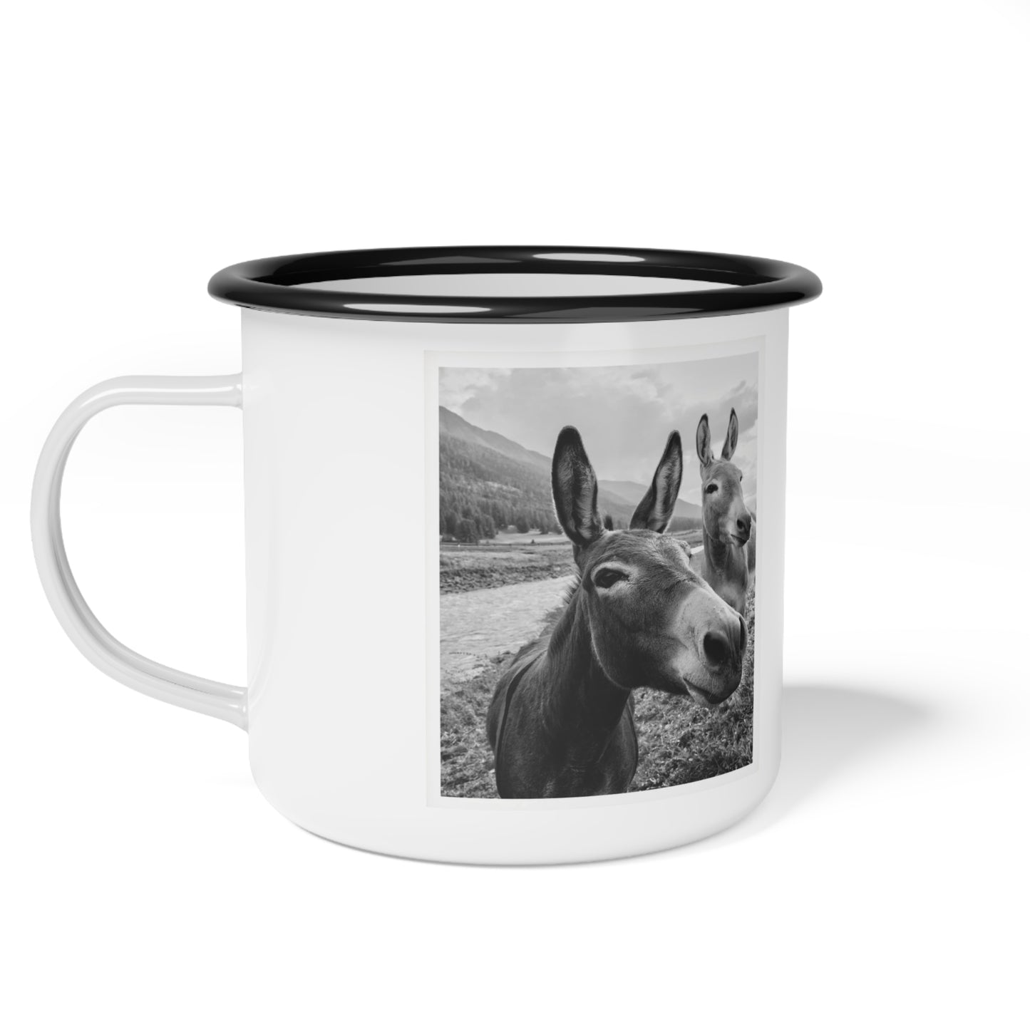 Rustic Enamel Camp Cup with Donkey Design - Perfect for Camping, Outdoor Adventures, and Gift Giving, Travel Mug, Adventure Coffee Cup,