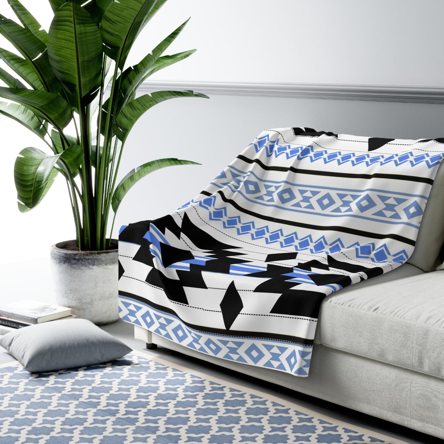 Joseph Sherpa Fleece Blanket - Modern Tribal Design, Perfect for Home Decor, Gift for Him/Her, Winter Warmth, Beach Blanket