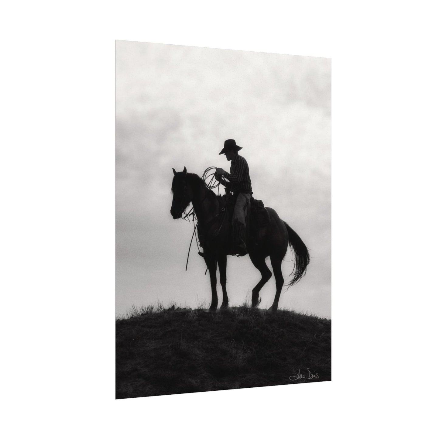 Rider On The Ridge – Western Textured Watercolor Matte Posters