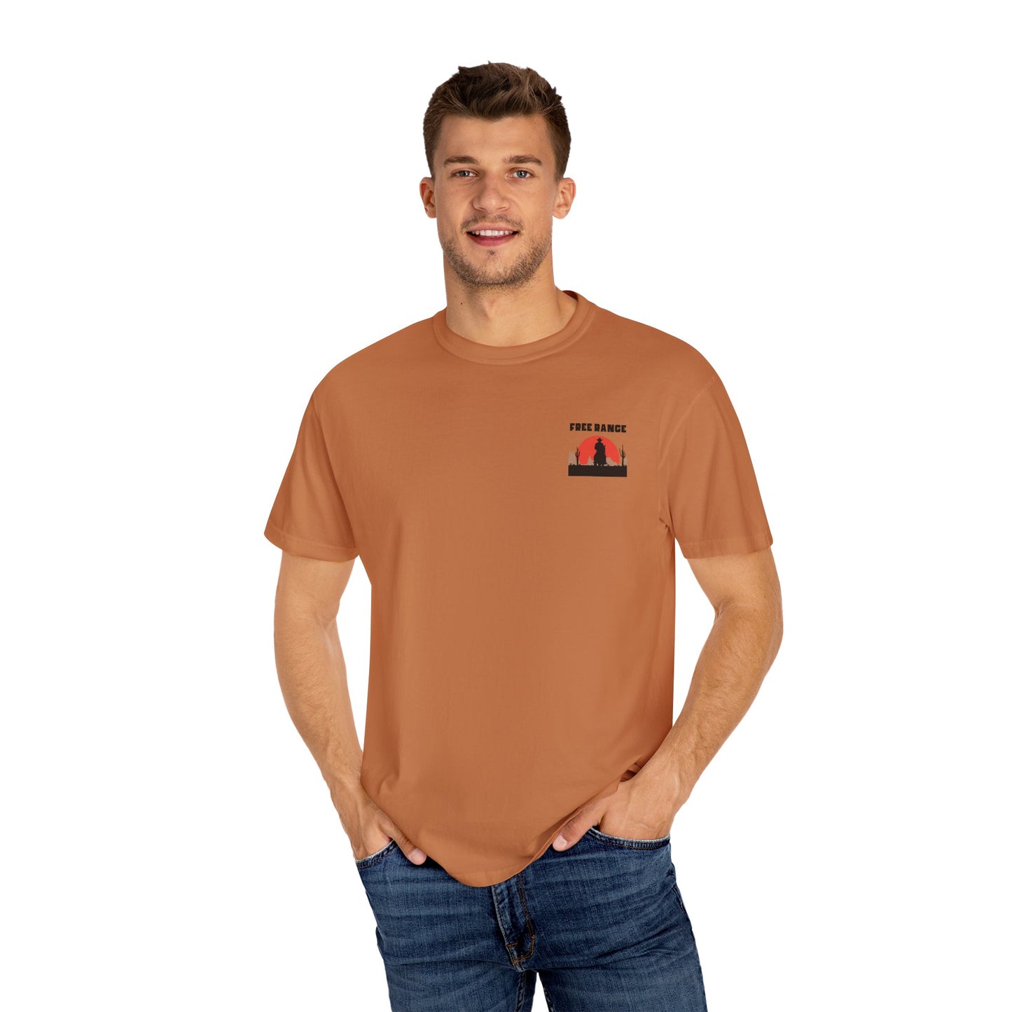 Free Range Rancher Mountain T-Shirt - Western Gift, Nature Lover Tee, Unisex Cotton Shirt