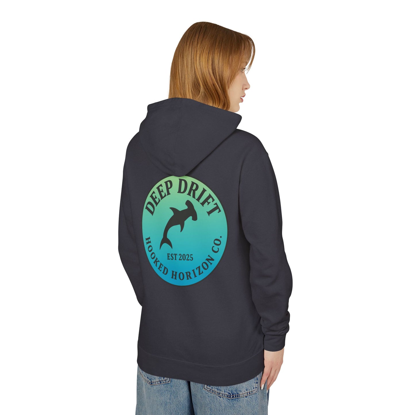 Hooked Horizon Co Unisex Lightweight Hoodie with Deep Drift Design | Perfect for Fishermen, Beach Lovers, Casual Outings, Gift for Him/Her, Nautical Style,  Ocean Lover Gifts