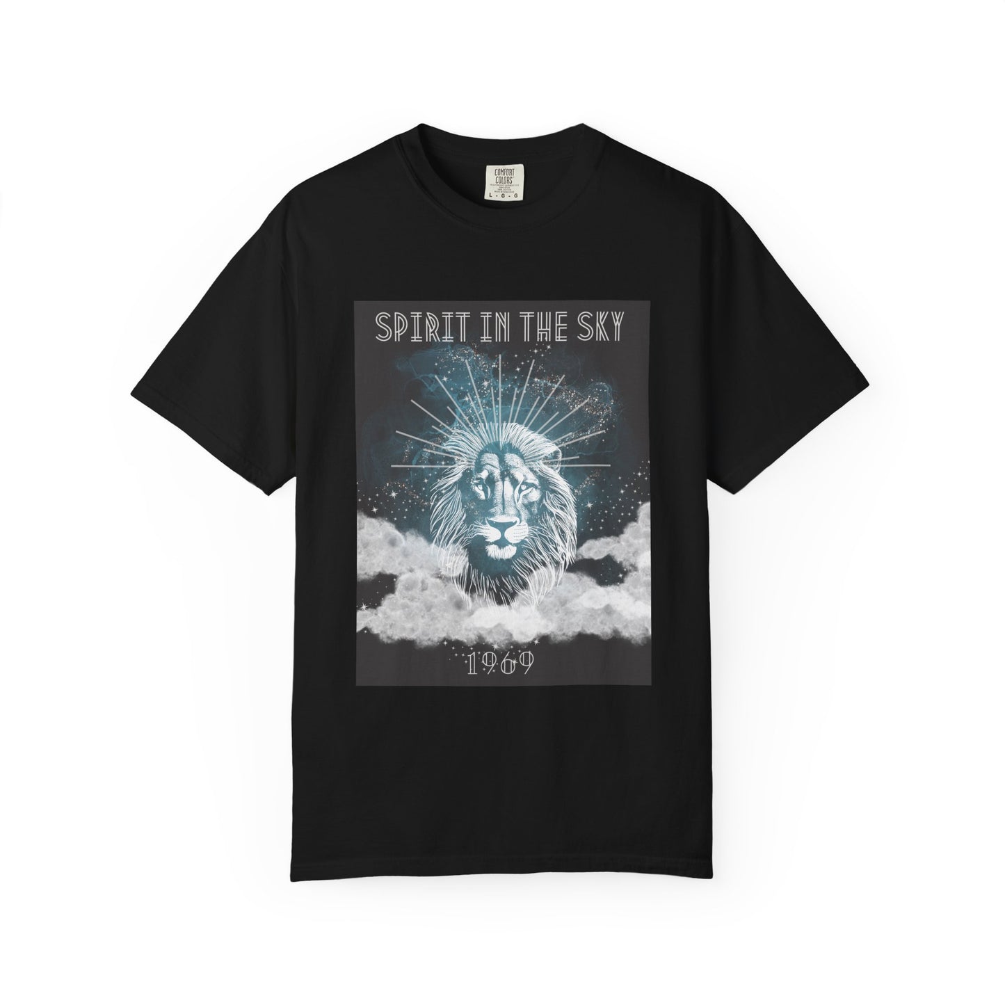 Spirit in the Sky Lion T-Shirt, Unisex Garment-Dyed Tee, Boho Shirt, Festival Apparel, Unique Graphic Tee, Music Lover Gift
