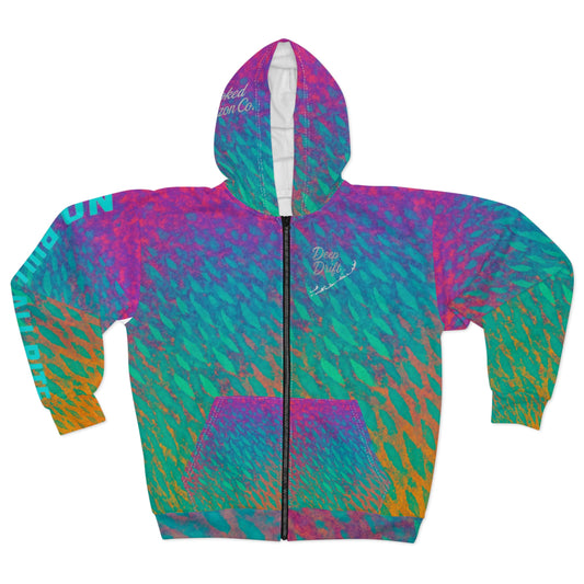 Deep Drift Hooked Horizon Co. Fishing Tee Colorful Tie-Dye Fishscale Parrot Fish Zip Hoodie, Gifts for Her Gifts for Him, Angler Gear