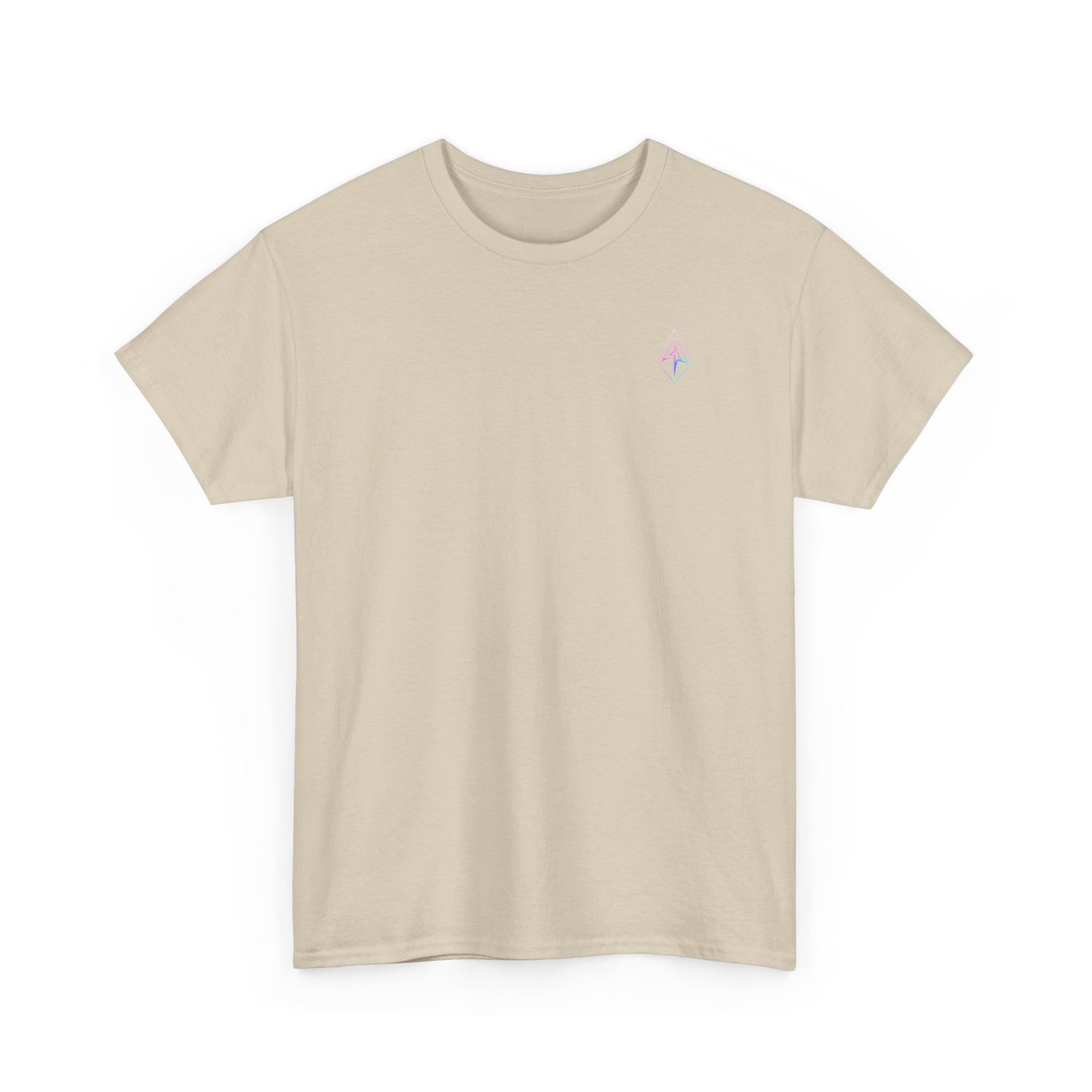 Arrow Ridge Gradient Tee — Minimal Origami Logo T-Shirt with Pastel Holographic Design