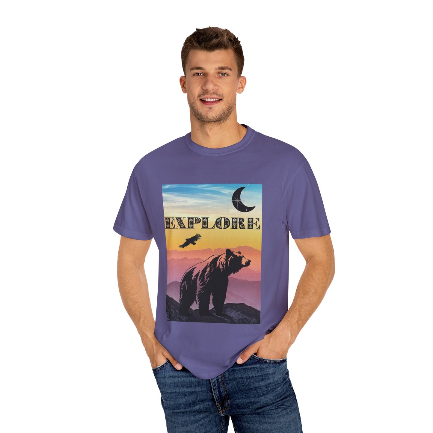 Explore Wildlife Adventure Tee Unisex Garment-Dyed T-shirt, Boho Nature Tee, Camping Shirt, Adventure Apparel, Gift for Wilderness Lovers