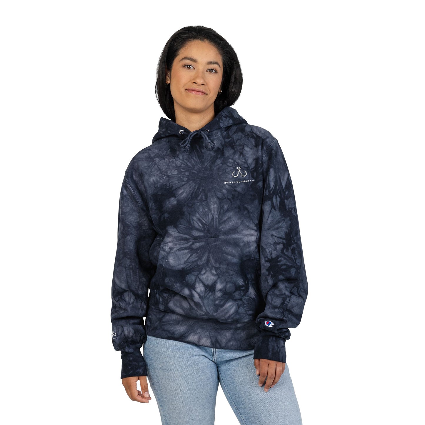 Deep Drift Chic Tie-Dye Hoodie with Embroidered Design | Unisex, Comfortable Hoodie for Everyday Wear, Gifts, Festivals, Casual Style, Trendy Apparel, Fishing Enthusiasts,  Angler Gifts, Him & Her,  Hooked Horizon Co.