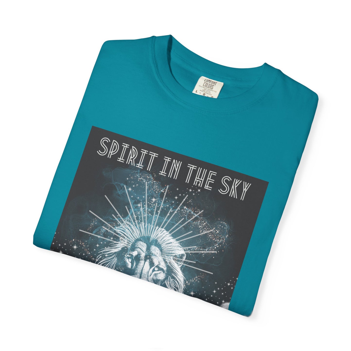 Spirit in the Sky Lion T-Shirt, Unisex Garment-Dyed Tee, Boho Shirt, Festival Apparel, Unique Graphic Tee, Music Lover Gift