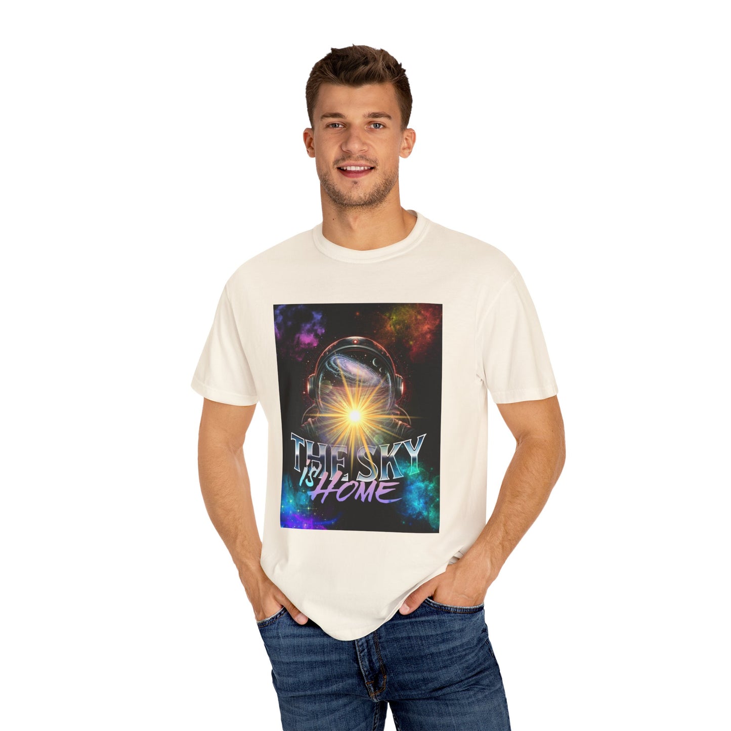 Cosmic Vibe T-Shirt: The Sky is Home Unisex Garment-Dyed Tee, Cute Graphic Shirt, Space Lover Gift, Casual Wear, Art Tee