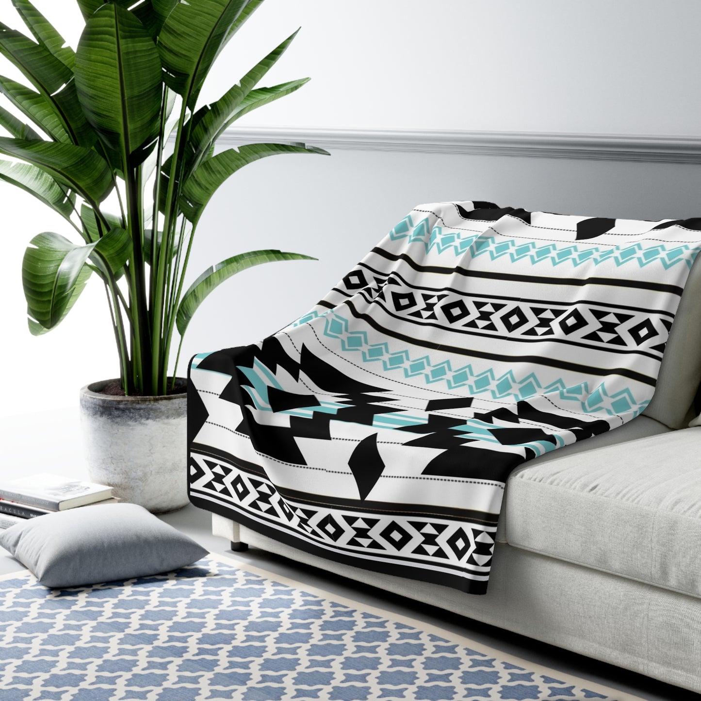 Thomas Sherpa Fleece Blanket - Modern Tribal Design, Perfect for Home Decor, Gift for Him/Her, Winter Warmth, Beach Blanket