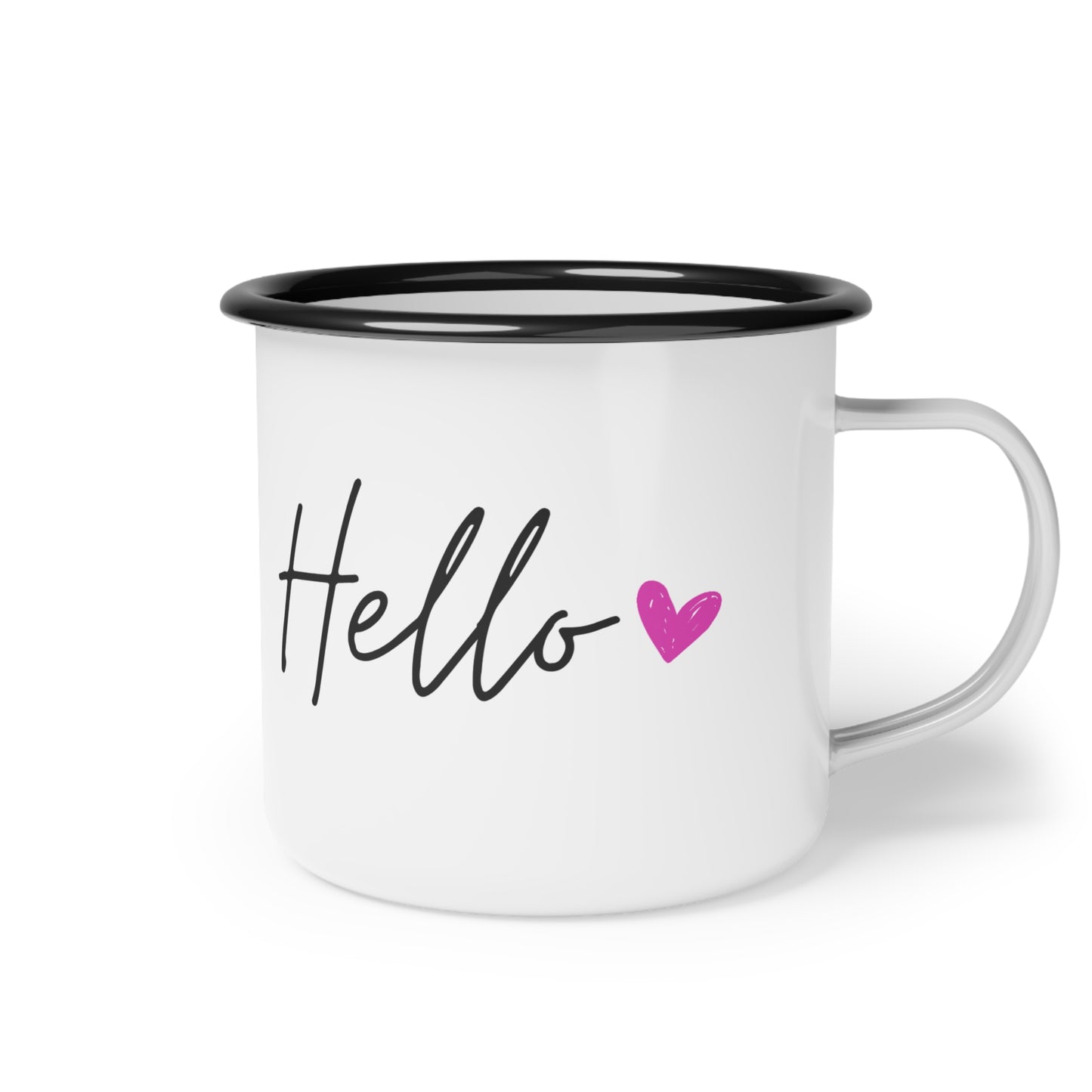 Hello Heart Enamel Camp Cup, Camping Mug, Outdoor Adventure Gift, Cute Coffee Cup, Personalized Travel Mug