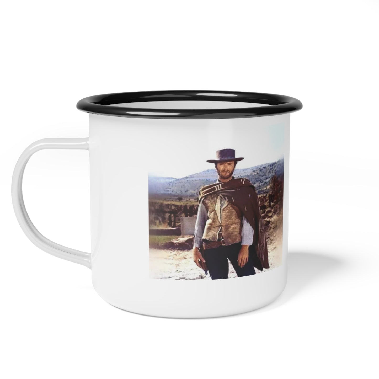 Cowboy Themed Enamel Camp Cup - Rustic Outdoor Mug for Campers, Perfect Gift for Outdoor Enthusiasts, Unique Hiking Mug, Adventure Travel
