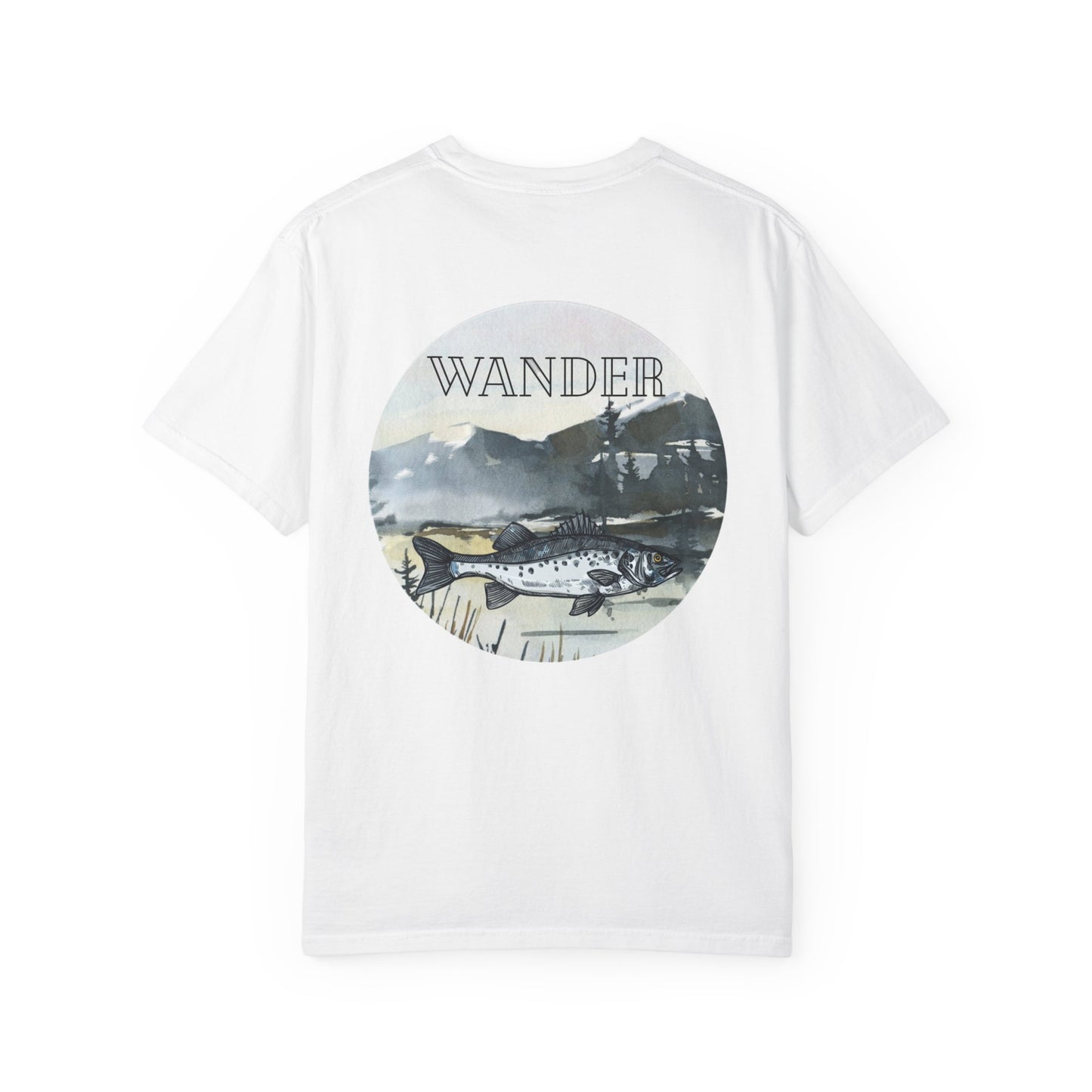 Ready to Run Wander Tee in Black Writing on Front & Image on Back Wildlife Adventure Tee Unisex Garment-Dyed T-shirt, Boho Nature Tee, Camping Shirt, Adventure Apparel, Gift for Wilderness Lovers, Angler Lover Giftd