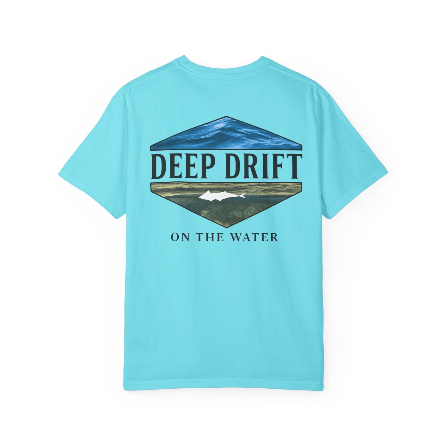 Deep Drift Fishing T-Shirt - Green & Blue Fishing Tee for Angler Lovers, Shark Lovers, Ocean Tee