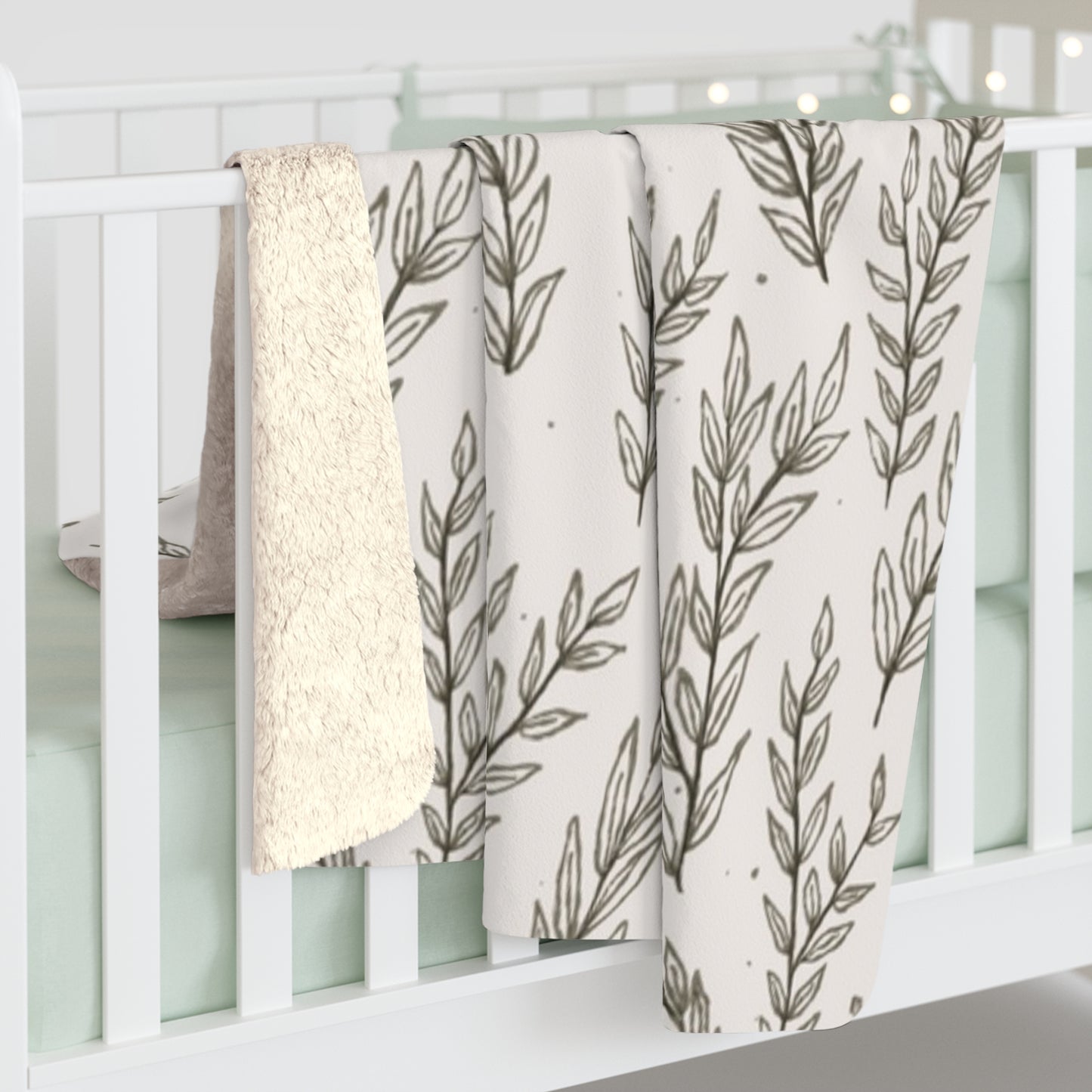 Wheat Field Sherpa Fleece Blanket with Botanical Print, Warm Throw for Couch, Farmhouse Decor, Perfect Gift for Home, Soft Plush Blanket