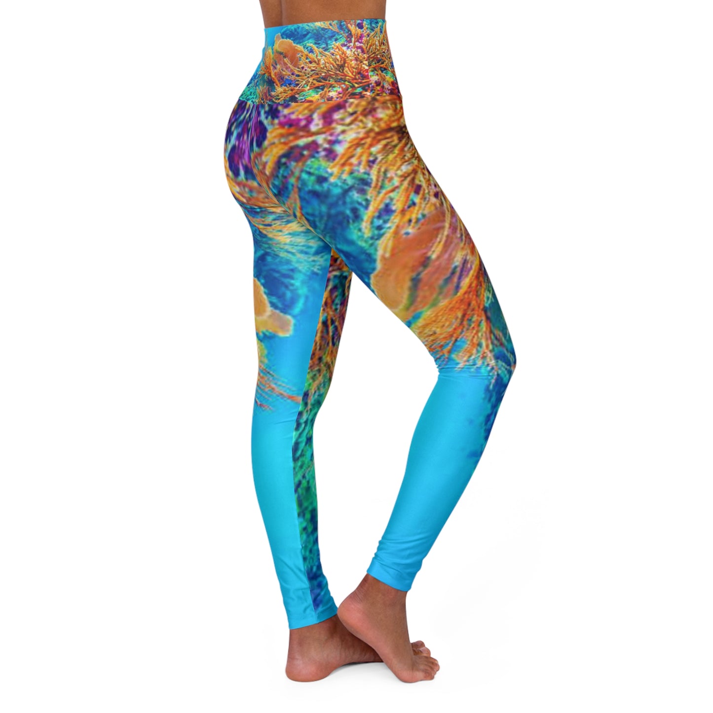 Colorful Reef High Waisted Yoga Leggings - Purple, Comfortable Activewear, Fitness Pants, Ideal for Gym, Yoga, and Weekend Brunch