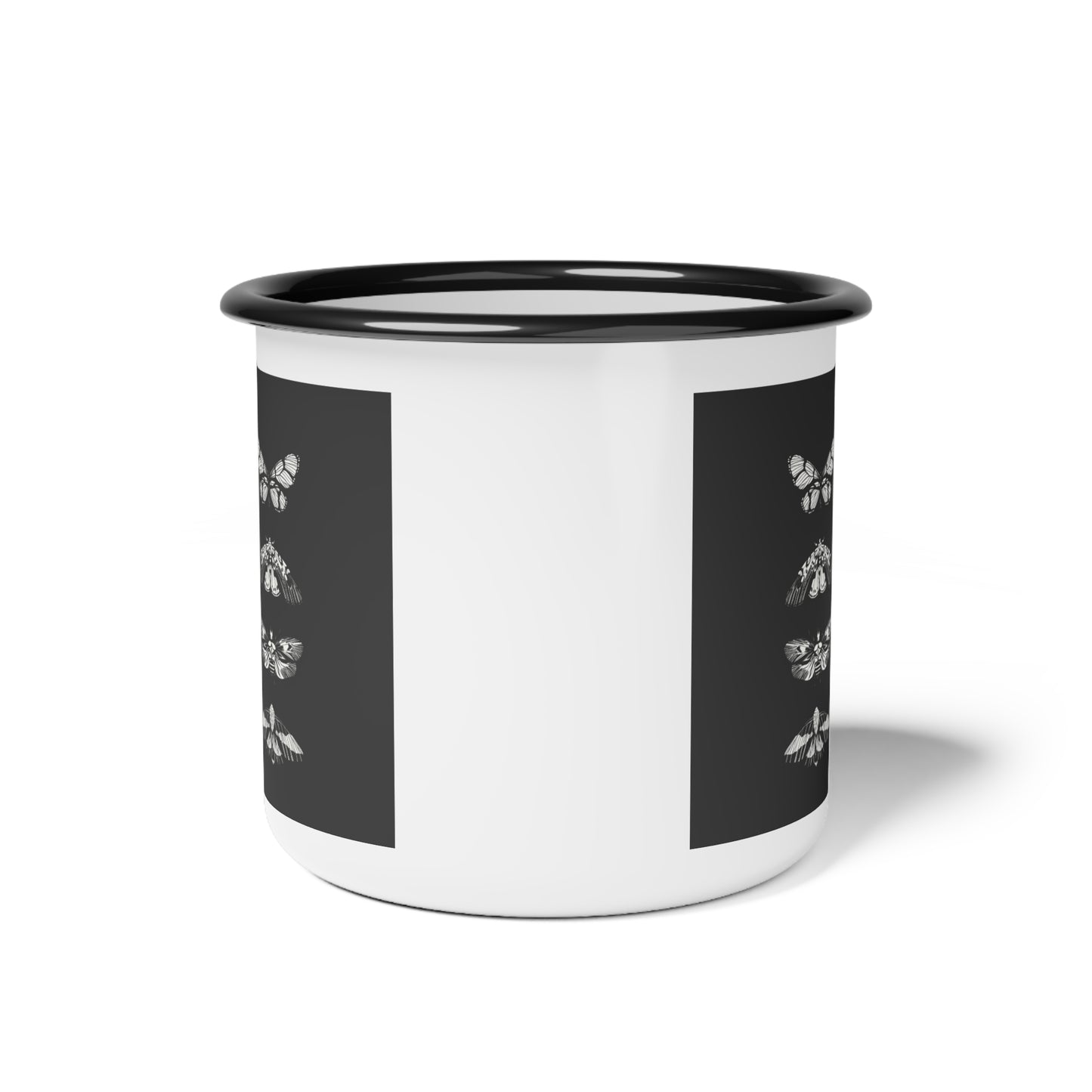 Moth Design Enamel Camp Cup, Perfect for Camping, Outdoor Adventures, Nature Lovers, Unique Gift Idea, Rustic Decor