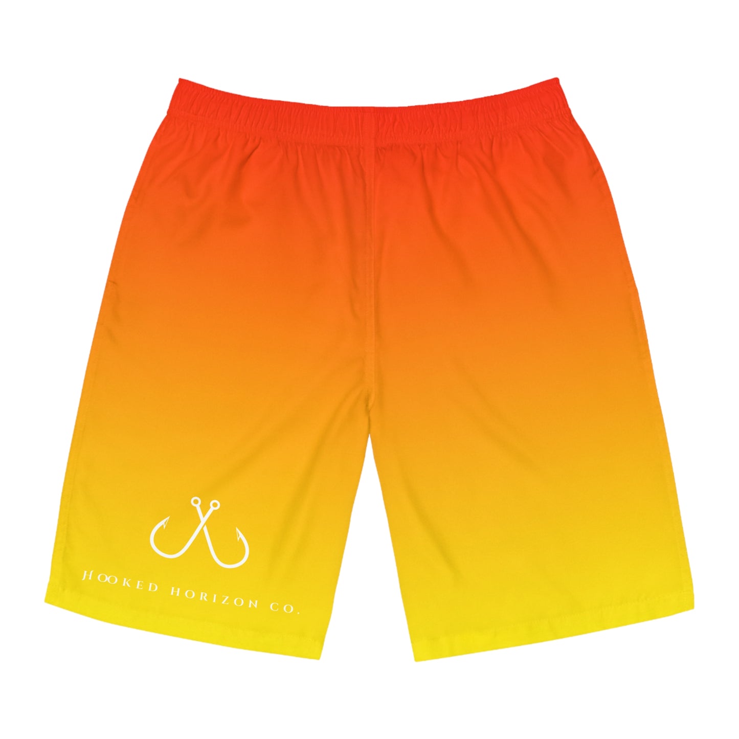 Redish Orange To Yellow Ombre Men's Ocean-Inspired Board Shorts, Swimwear for Beach Days, Summer Vacations, Pool Parties, Surfing Attire, Water Sports