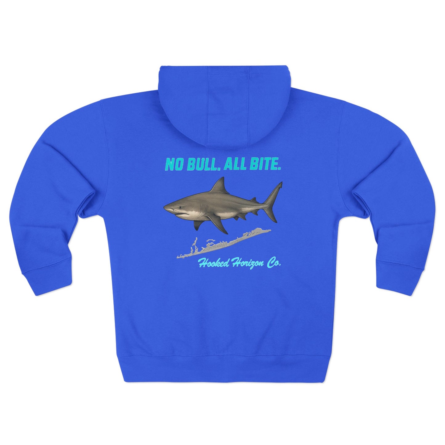 Blue Siesta Key Bull Shark Tee Deep Drift Hooked Horizon C. No Bull All BiteUnisex Zip Hoodie for Ocean Lovers, Nautical Fashion, Cool Weather Gear, Everyday Comfort, Perfect Gift