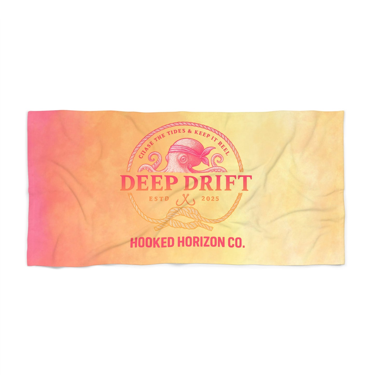 Pink & Orange Octopus Hooked Horizon Co. Coastal Vibes Beach Towel - Perfect for Summer, Pool Days, Camping, Beach Parties, Vacation Fun