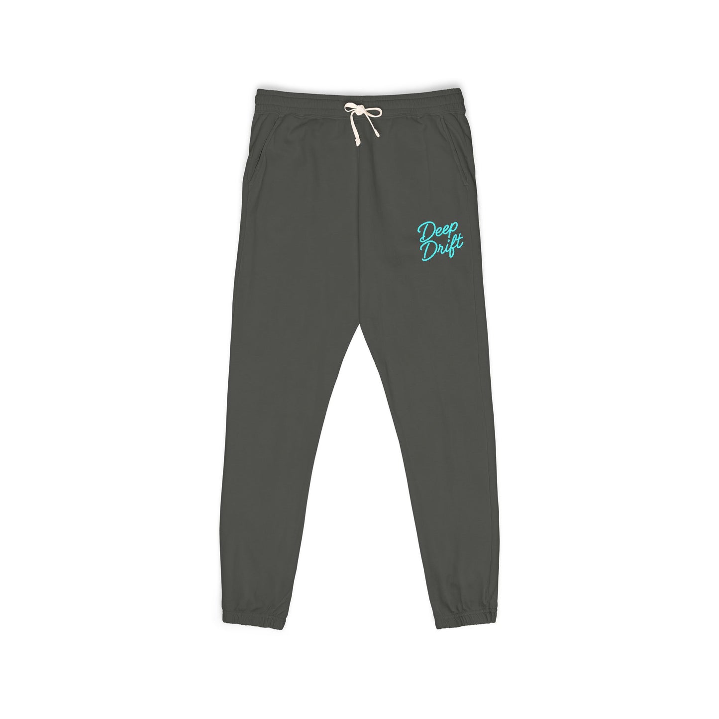 Neon Blue Deep Drift Garment-Dyed Fleece Sweatpants — 'Dream Deep' Script Logo Joggers