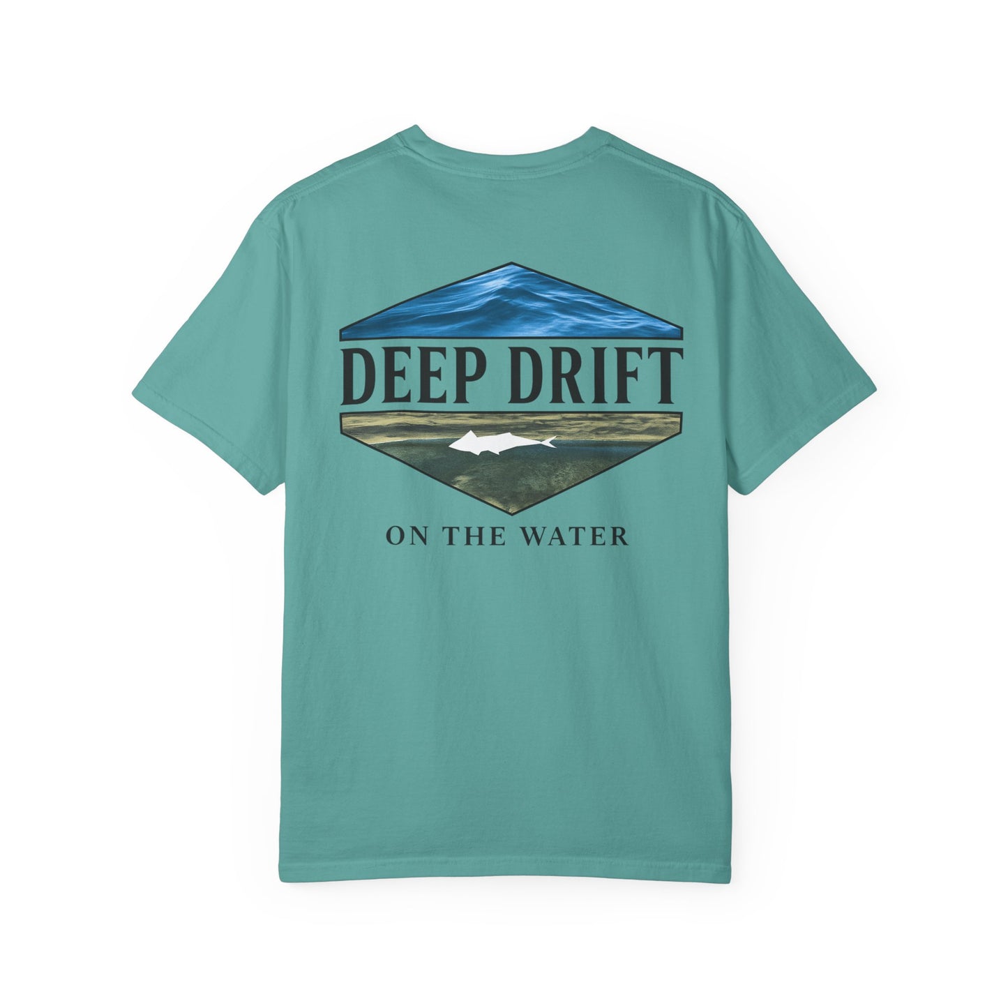 Deep Drift Fishing T-Shirt - Green & Blue Fishing Tee for Angler Lovers, Shark Lovers, Ocean Tee